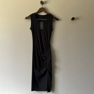 NWT 21 SAINTS CASUAL MIDI DRESS W/SIDE SLIT & ADJUSTABLE RUCHING SIZE XS BLACK